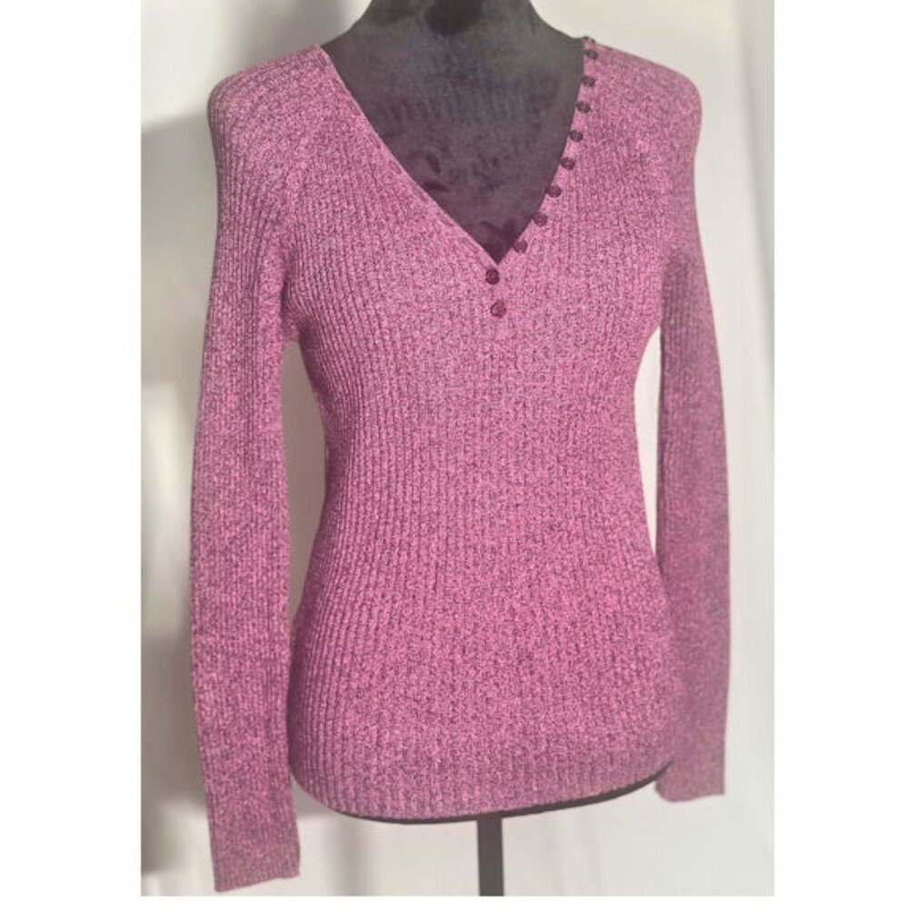 Reference Point Pink V-Neck Ribbed Sweater, Large - Picture 2 of 8